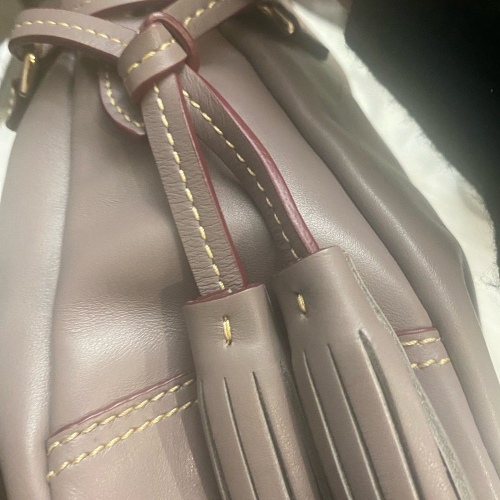 CLEARANCE 🌺🌸Dooney & Bourke Taupe Leather Hobo Bag with Tassels - Picture 5 of 12